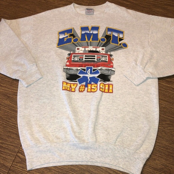 VTG EMT FIRE FIRST RESPONDER Crew Neck Sweatshirt - Picture 2 of 11